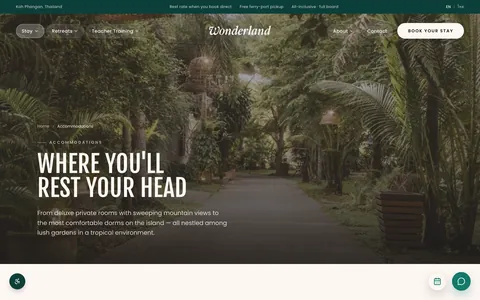 Wonderland website Accommodation and Stay page